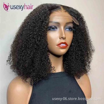 Raw cambodian kinky curly human hair wigs lace frontal short black curly bob wig closure afro wigs for black women human hair